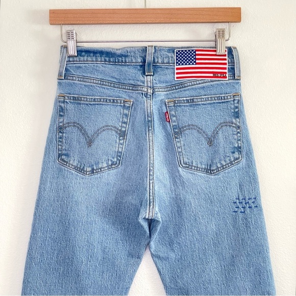 Res Ipsa Custom Levi’s Jeans Wedgie Straight Ankle High Waist Tango Light 25 - Picture 4 of 16